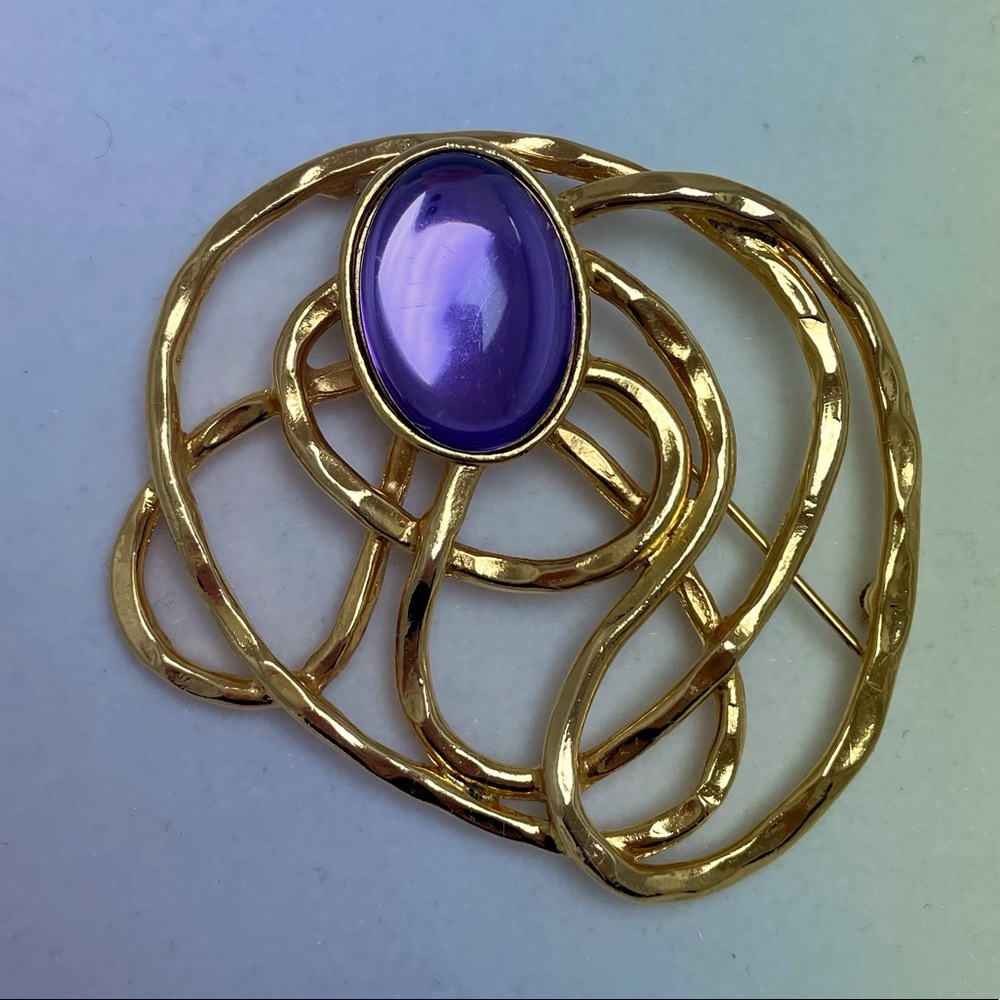 Vintage Avon 1992 Gold and Purple Swirly Web Pin